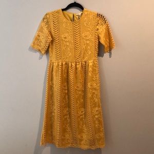Mustard Lace Midi Dress